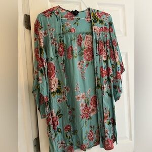 Blue and pink floral shawl